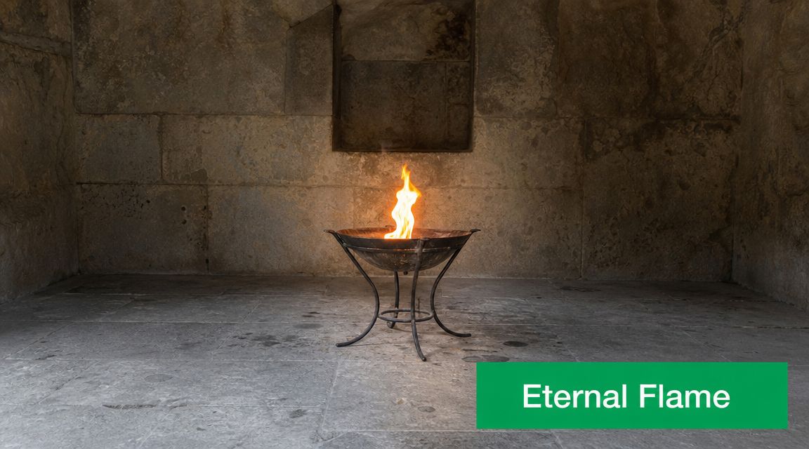 A small fire burning in a decorative metal bowl placed against a stone wall background.