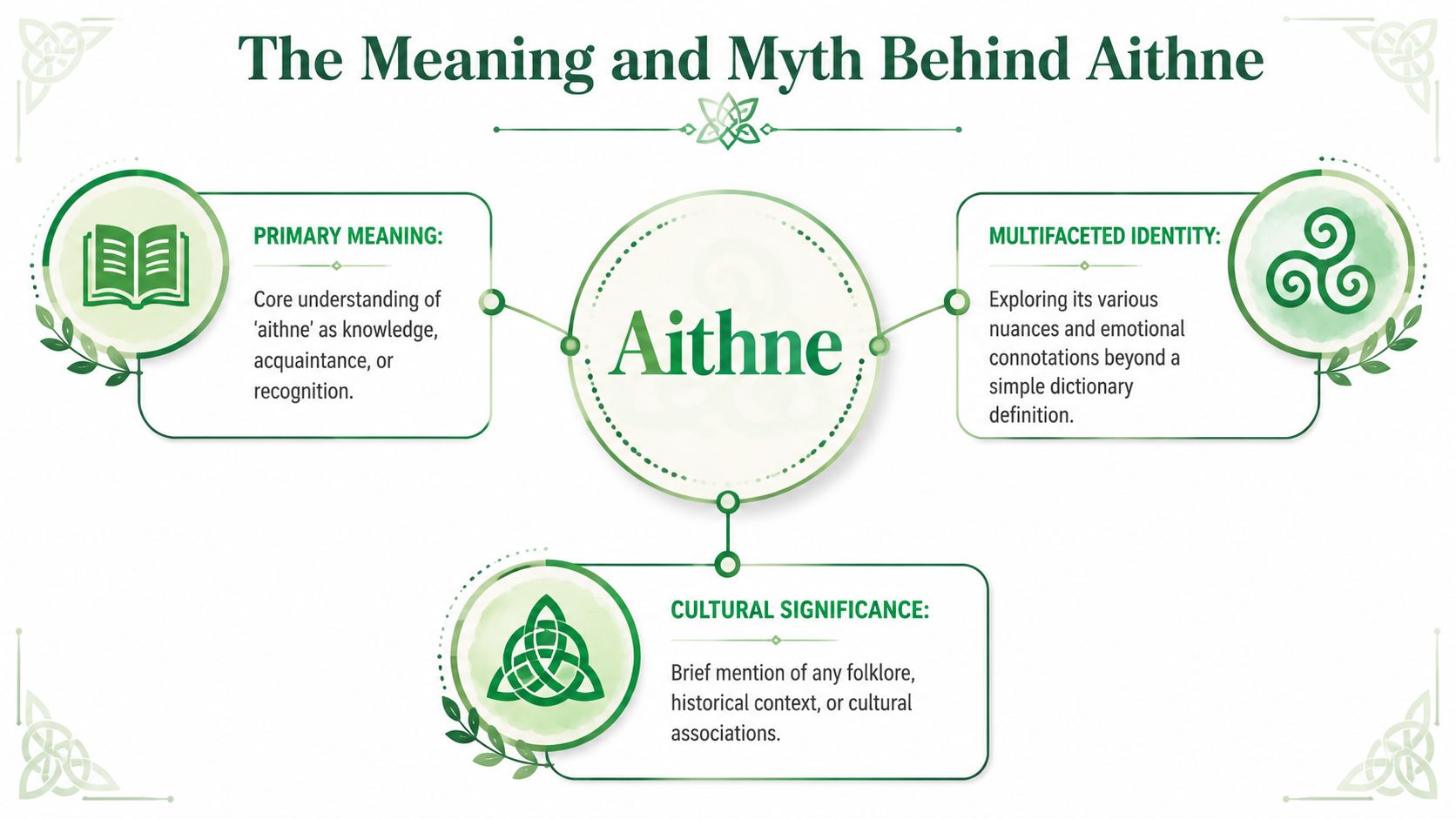 An infographic titled The Meaning and Myth Behind Aithne with three sections on its definition and significance.