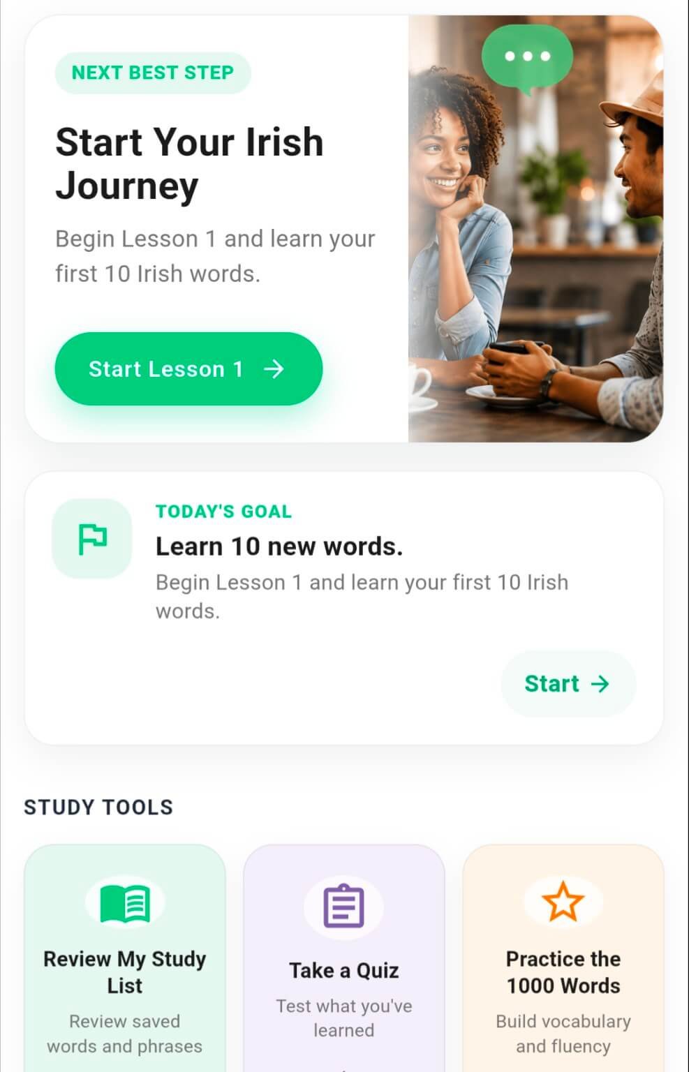 Gaeilgeoir Irish learning dashboard