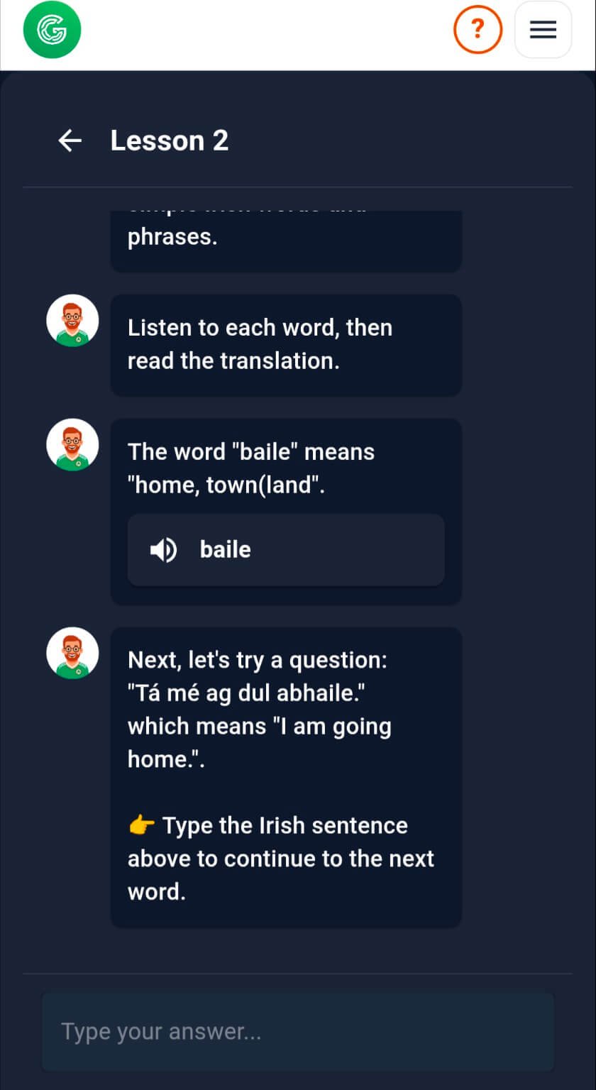 Interactive Gaeilgeoir Irish lesson
