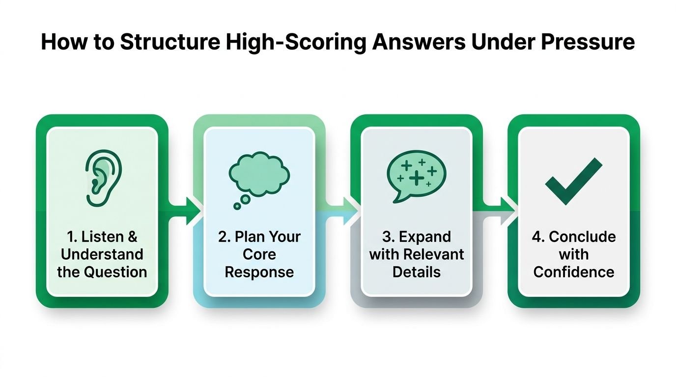 A four-step guide on how to structure high-scoring exam answers effectively while under pressure.